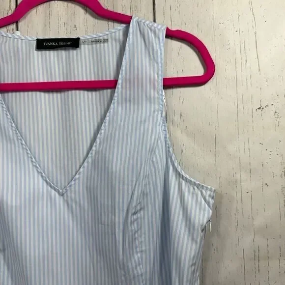 Ivanka Trump Striped Sleeveless Peplum Cotton Nautical Summer Blue White Top - Picture 4 of 12
